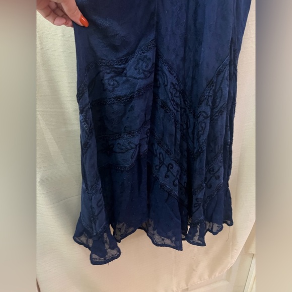 Navy Blue Boho Retro Lace-Up Maxi Dress by My Choice – 100% Rayon - Picture 4 of 9